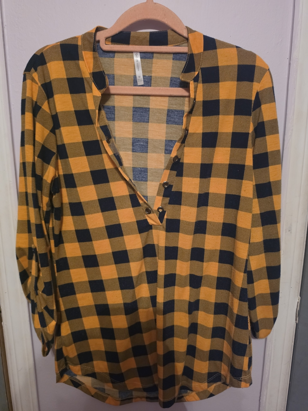 DNA couture Yellow and Black Plaid Henley Tunic